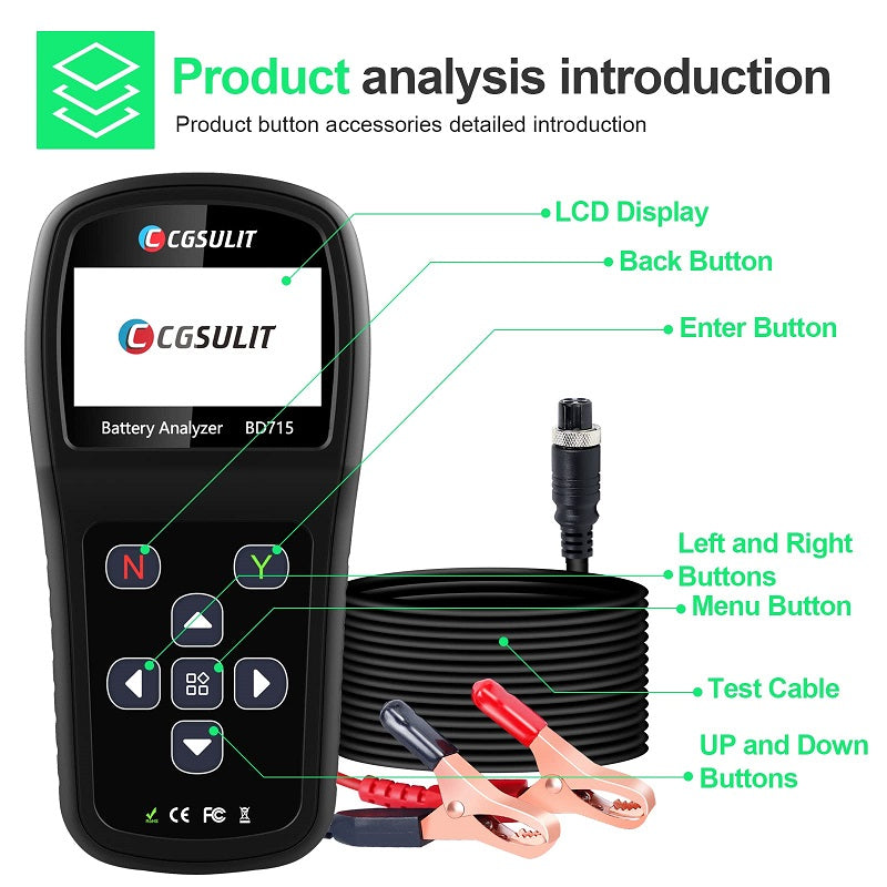 CGSULIT BD715 12V 24V Automotive Battery Analyzer Keyboard Instruction