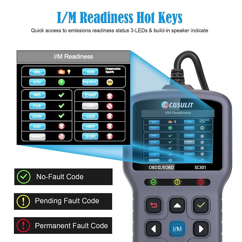 CGSULIT OBD2 Scanner Car Code Reader SC301 Emission Analyzer IM Readiness