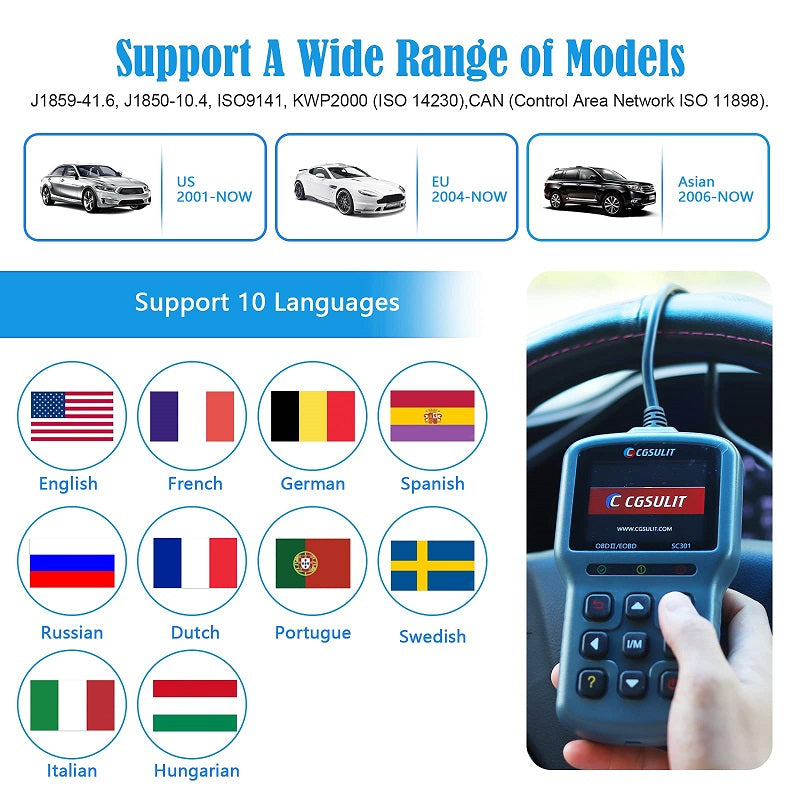 CGSULIT OBD2 Scanner Car Code Reader SC301 Multi Lanugages