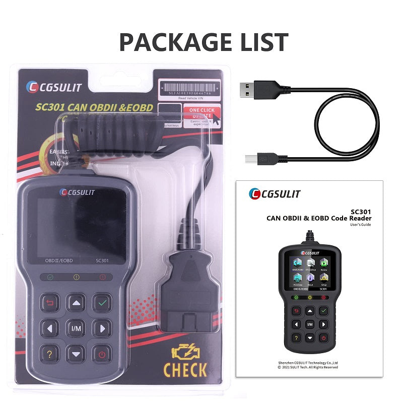 CGSULIT SC301 OBDII Diagnostic Scan Tool Packing List