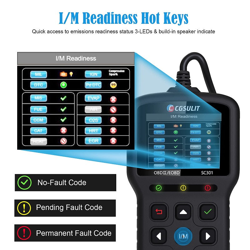 CGSULIT SC301 OBDII Scan Tool for IM Readiness Emission Analyzer O2 MonitorTest