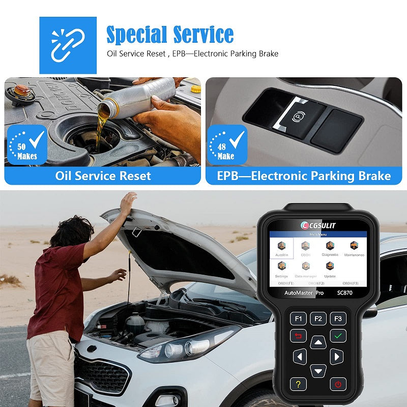 CGSULIT SC870 OBD2 All Systems Diagnostic Scan Tool with Special EPB Oil Light Service Reset Service