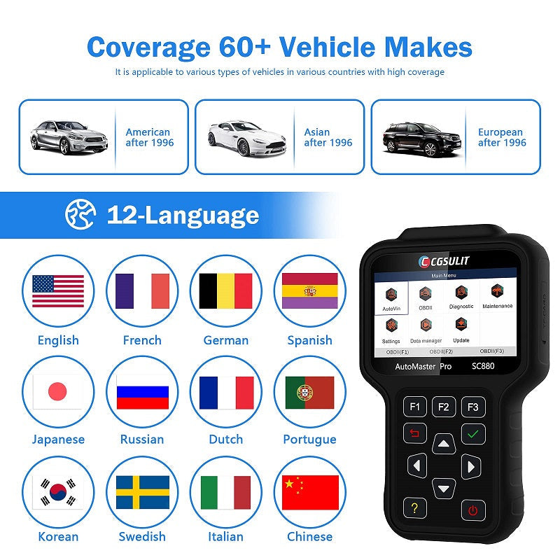 CGSULIT SC880 Full System OBDII Diagnostic ScannerSupport 12 Languages