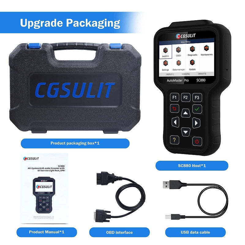 CGSULIT SC880 Full System OBDII Diagnostic Scanner with 25 Reset Services SRS SAS ABS Bleeding TPMS Oil DPF EPB Odometer Battery Reset, Injector Coding  (2)